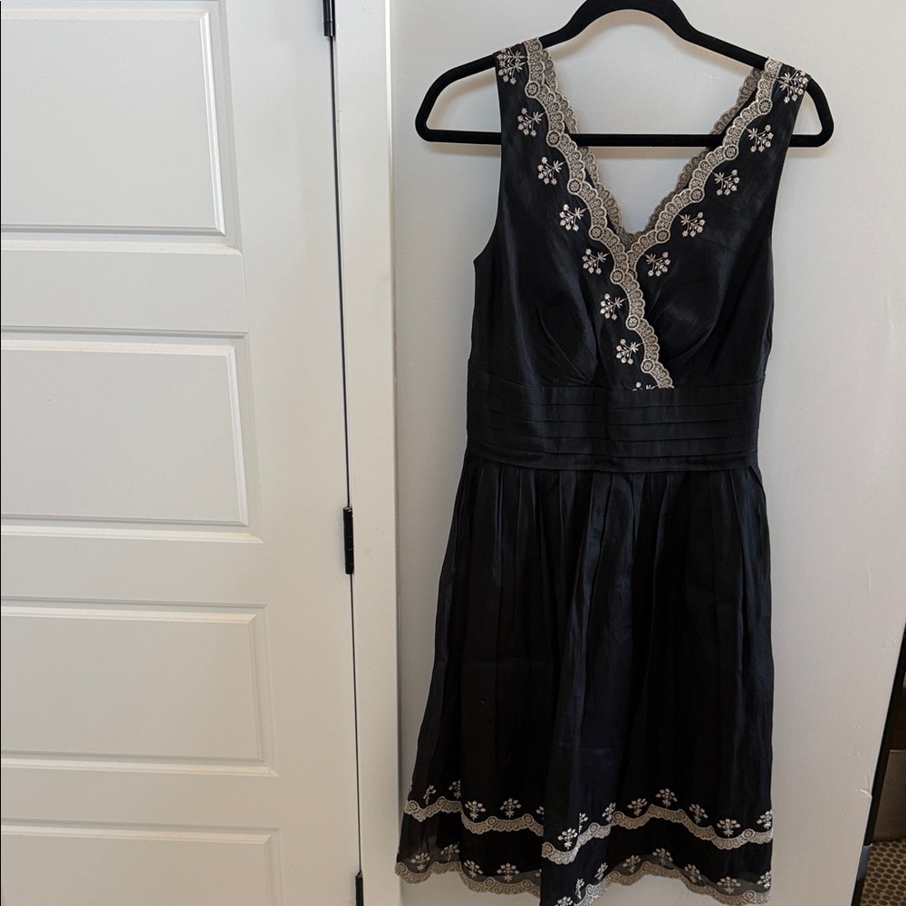 Ann Taylor Black Midi Dress with Embroidery